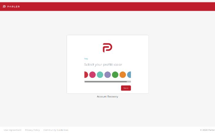 Parler(パーラー)の初期設定画面でテーマの色選択一覧画像